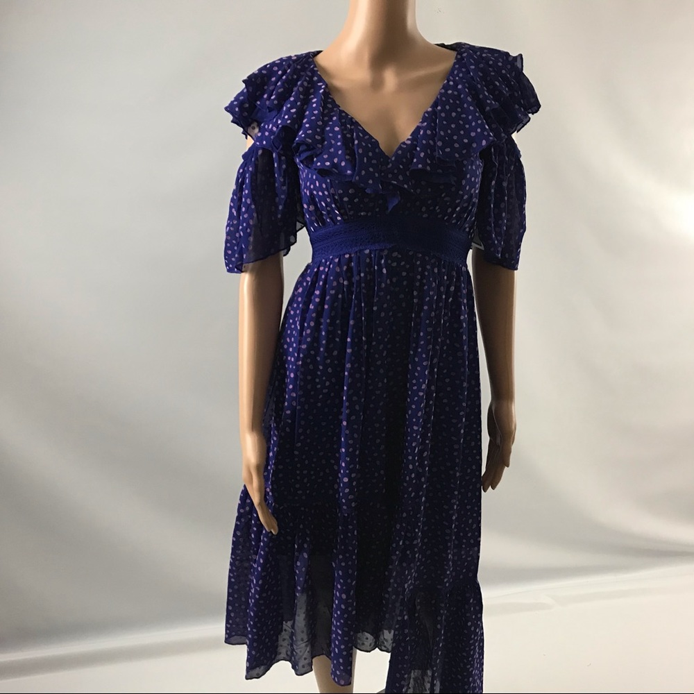 $380 Three Floor Ada Polka Dot Asymmetrical Dress Size 2 Blue
